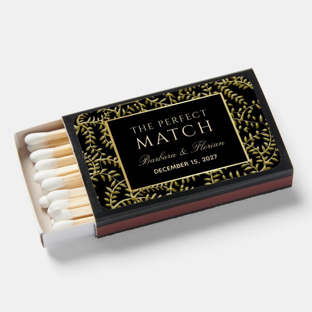 Chic Gold Wedding Favor Matchboxes (Front Open)
