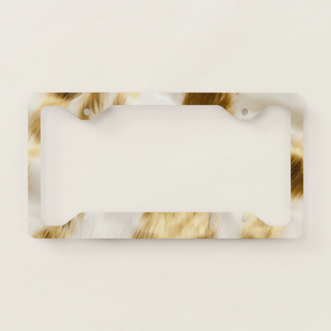 Chic Gold White Cowhide Western  License Plate Frame (Front)