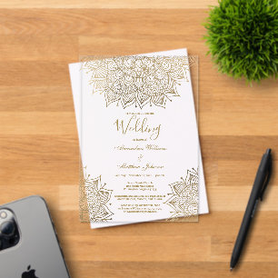 Chic gold white elegant floral mandala Wedding Acrylic Invitations