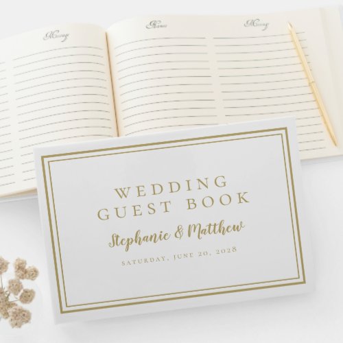 Chic Gold White Elegant Simple Minimalist Wedding  Guest Book