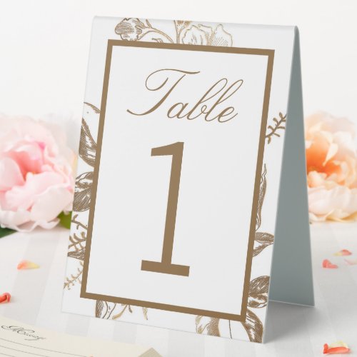 Chic Gold  White Faux Metal Floral Photo Wedding Table Tent Sign