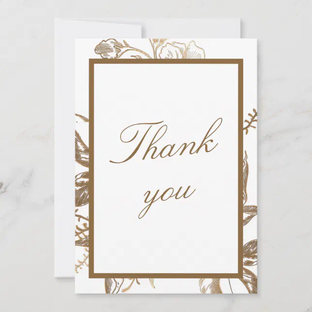 Chic Gold & White Faux Metal Floral Photo Wedding Thank You Card | Zazzle