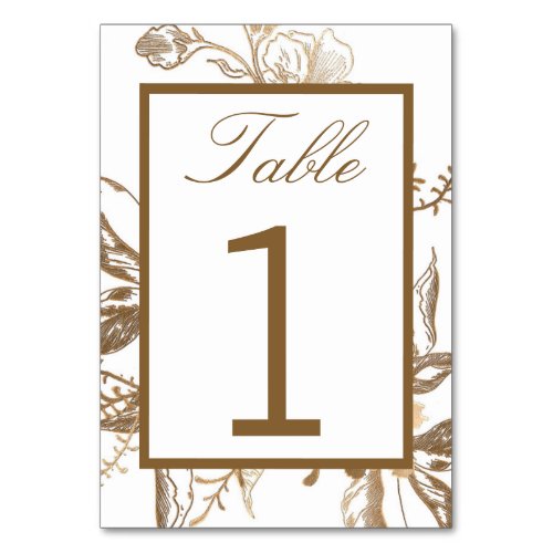 Chic Gold  White Faux Metal Floral Wedding Table Number