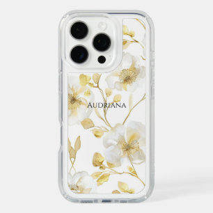 Chic Gold White Floral iPhone 16 Pro Case