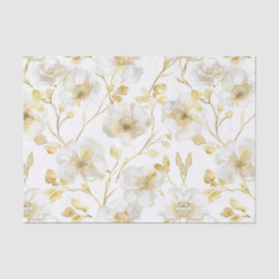 Chic Gold White Flowers Bridal Shower Tissue Paper