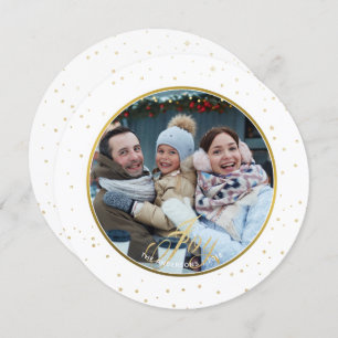 Chic Gold & White Joy Family Photo Holiday Invitation