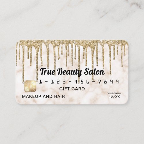 Chic Gold White Marble Glitter Drips Gift Credit Business Card