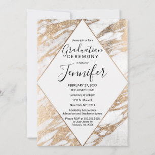 Chic Gold White Modern Marble Graduation Invitation