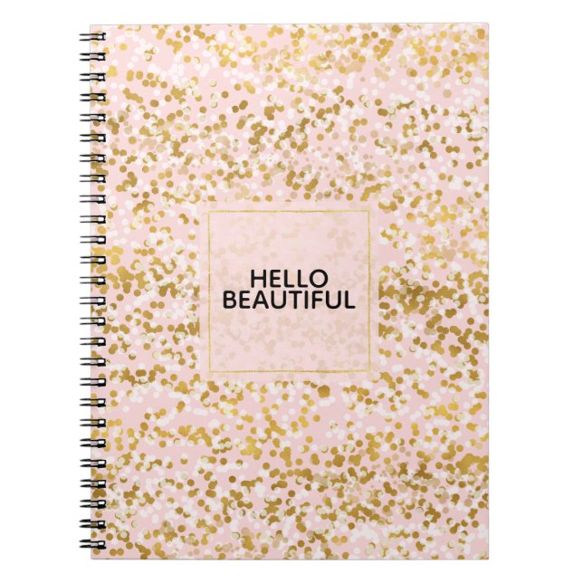 Chic Gold White Pink Confetti Notebook (Front)