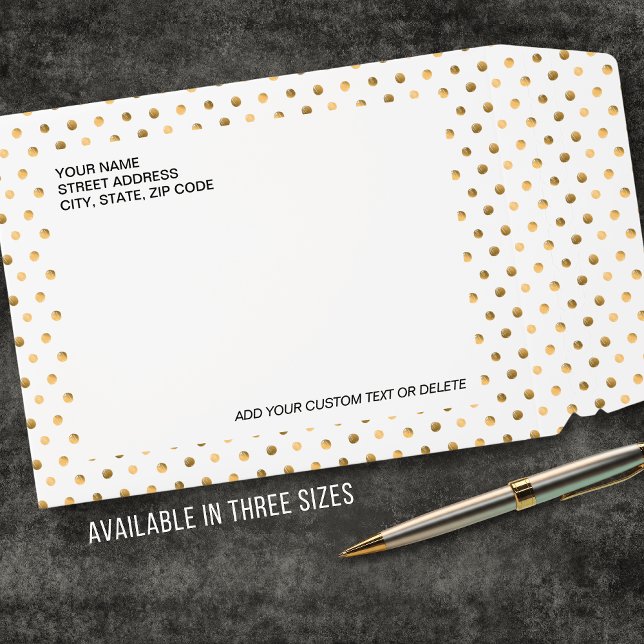 Chic Gold White Polka Dots Custom Address Text Envelope Mailers (Creator Uploaded)