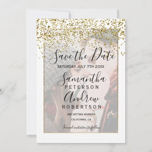 Chic gold white save the date photo wedding