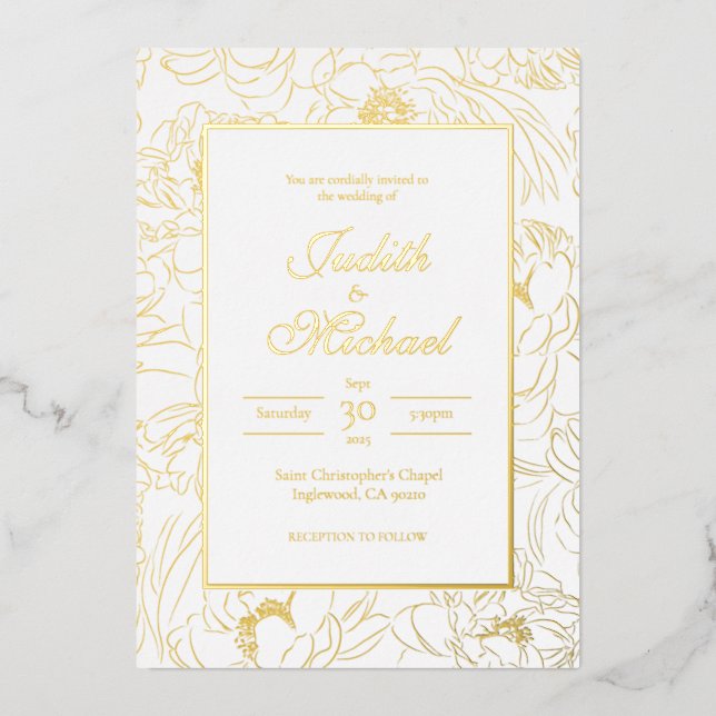 Chic Gold White Wedding Foil Invitation (Front)