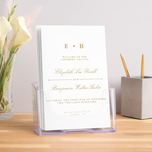Chic Gold & White Wedding Program Template Brochure (Insitu)