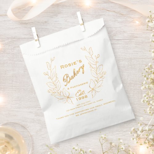Chic Gold Wreath Bakery Logo Company Info Favor Bag