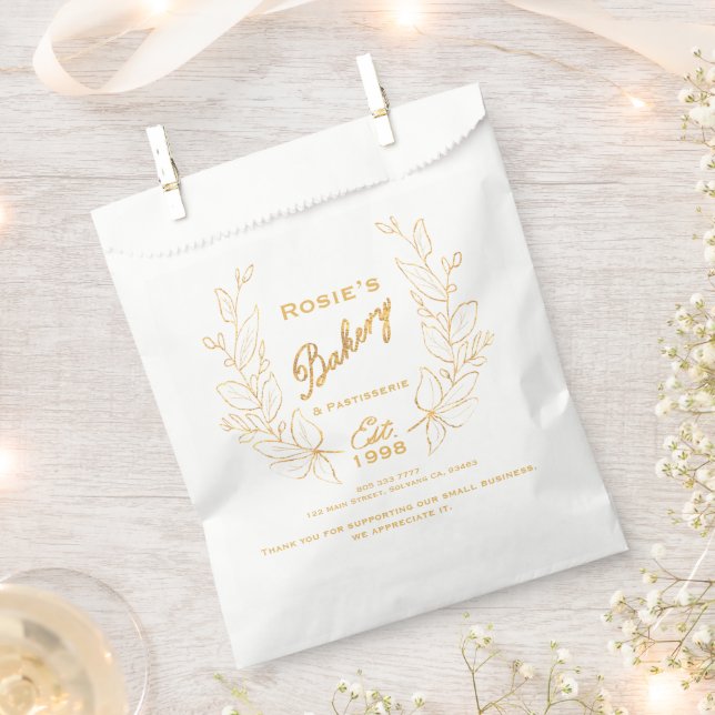 Chic Gold Wreath Bakery Logo Company Info Favor Bag (Clipped)