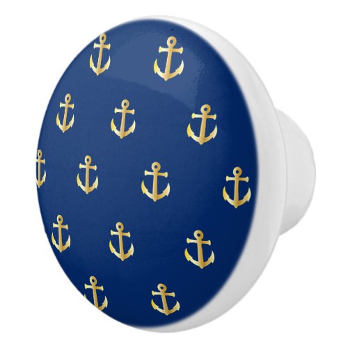 Chic Gold Yellow Anchor Pattern On Dark Navy Blue Ceramic Knob