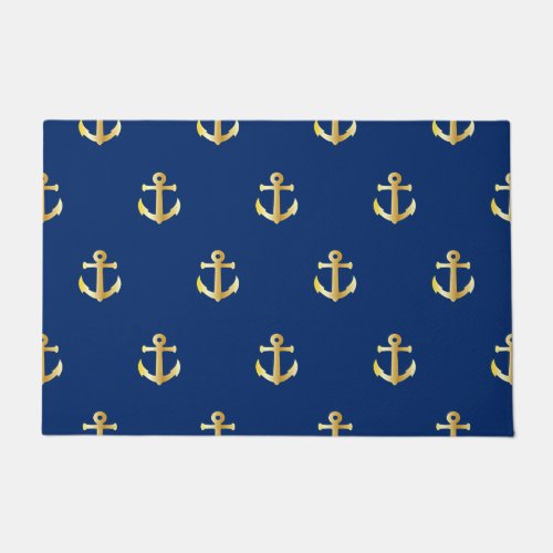 Chic Gold Yellow Anchor Pattern On Dark Navy Blue Doormat