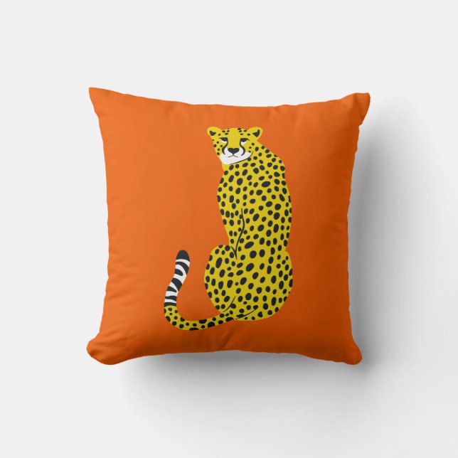 Chic Gold Yellow Cheetah on Orange Throw Pillow (Front)