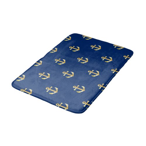 Chic Gold Yellow Colored Nautical Anchors Pattern Bathroom Mat