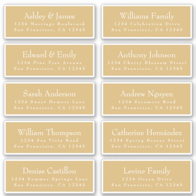 Chic Gold Yellow Wedding Guest Address Labels (Front)