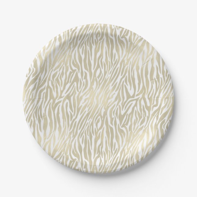 Chic Gold Zebra Print Paper Plates (Front)