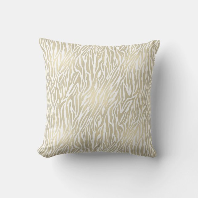 Chic Gold Zebra Print Throw Pillow (Front)