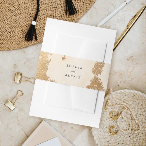 Chic Golden Abstract Watercolor Wedding Invitation Belly Band