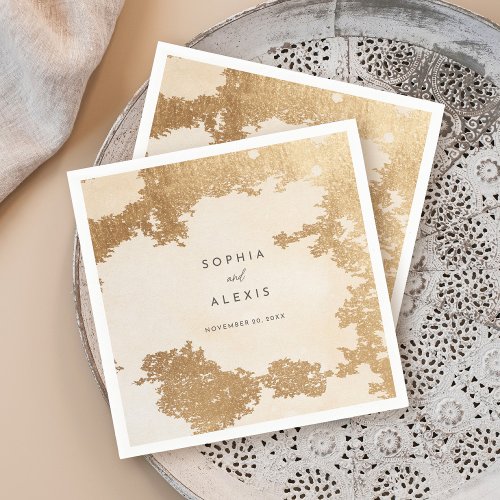 Chic Golden Abstract Watercolor Wedding Napkins