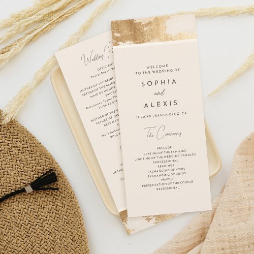 Chic Golden Abstract Watercolor Wedding Program