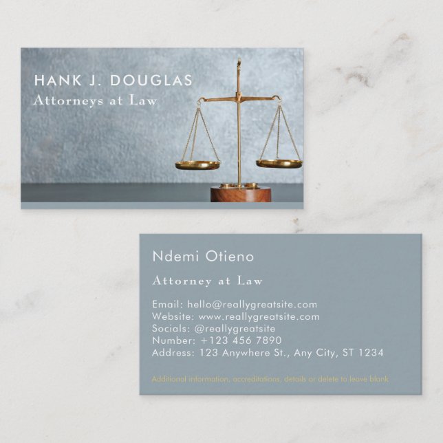 Chic Golden and Grey Lawyer Business Card (Front/Back)