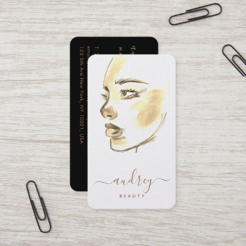 Chic Golden Beauty Watercolor Painting Script Business Card