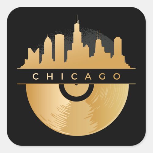 Chic Golden Chicago Illinois City Skyline Vinyl   Square Sticker