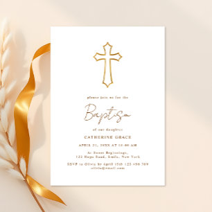 Chic Golden Cross Typography Baptism Invitation