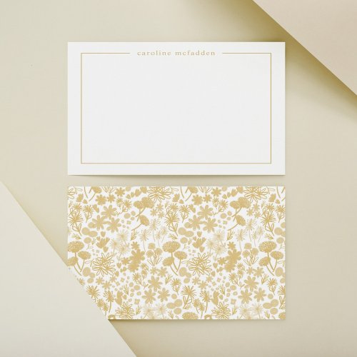 Chic Golden Ditzy Floral Personalized Stationery Note Card