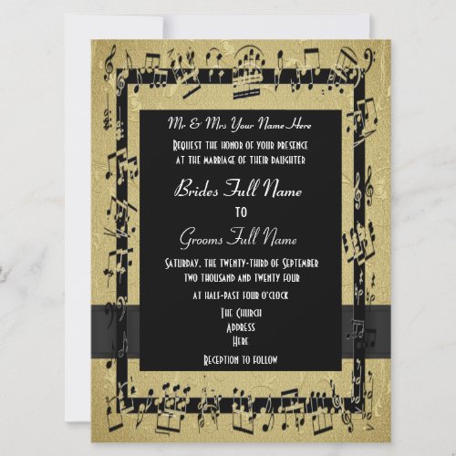 Chic golden elegant formal wedding invitation