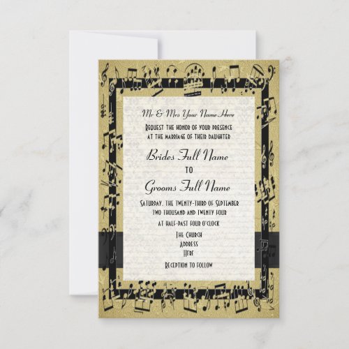 Chic golden elegant music sheet formal wedding invitation