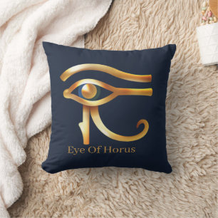 Chic Golden Eye Of Horus , Egyptian hieroglyphs Throw Pillow