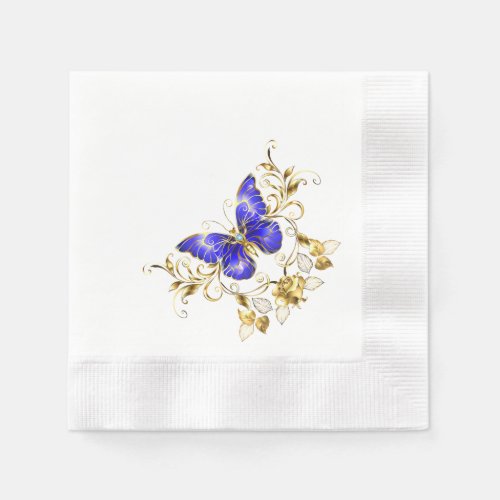 Chic Golden Flowers  blue butterflies monogrammed Napkins