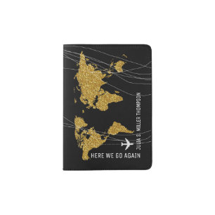 Chic Golden Globe Travel Elegant World Map   Passport Holder