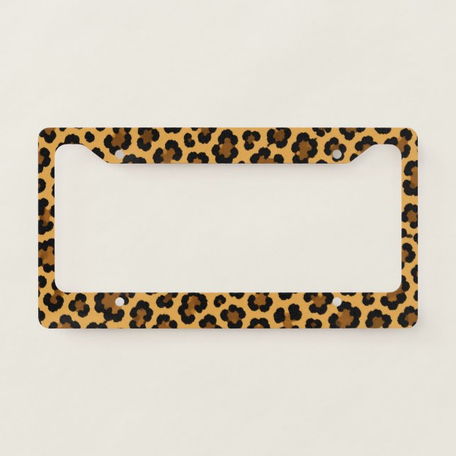 Chic Golden Leopard Animal Print Pattern License Plate Frame (Front)