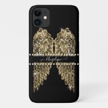Chic Golden N Diamond Jewel Angel Wings Bling Iphone 11 Case by PatternsModerne at Zazzle