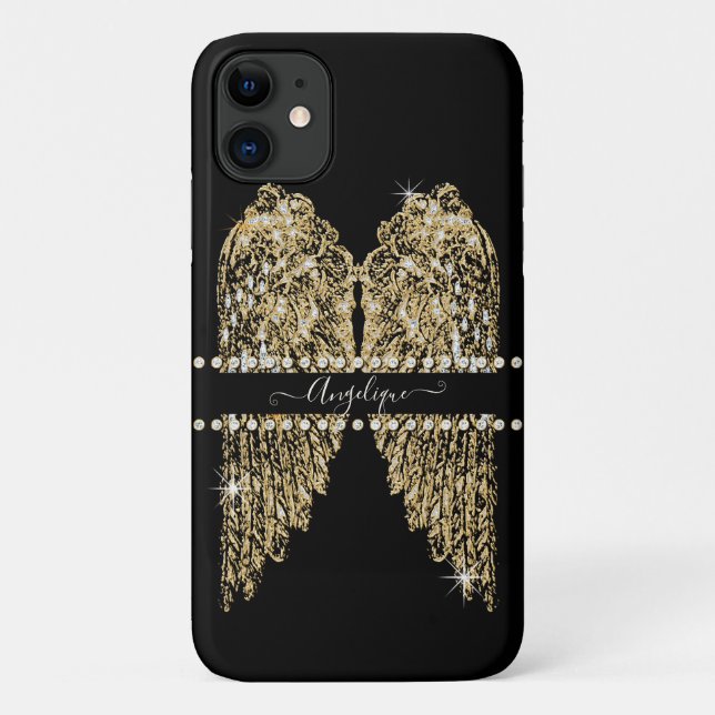 Chic Golden n Diamond Jewel Angel Wings Bling Case-Mate iPhone Case (Back)
