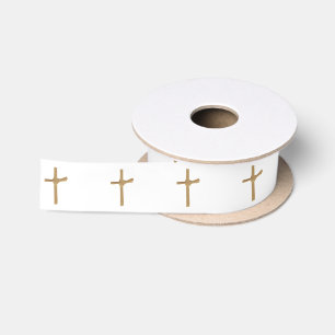 Chic Golden Palm Cross, Christening Communion Satin Ribbon
