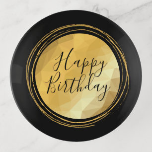 Chic golden polygonal happy birthday party trinket tray