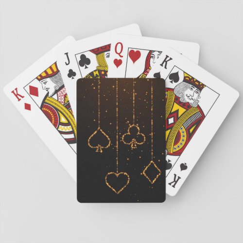 Chic Golden Sparkle Heart Spade Club Diamond Black Playing Cards