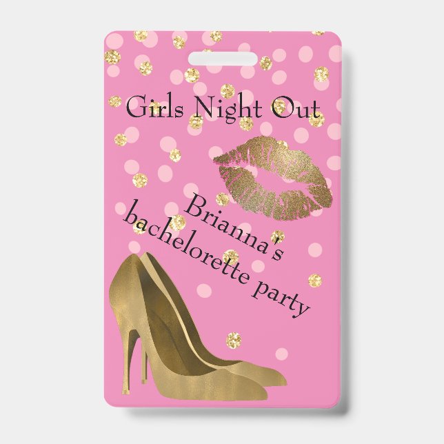 Chic Golden Stilettos Pink Bachelorette Party    Badge (Front)