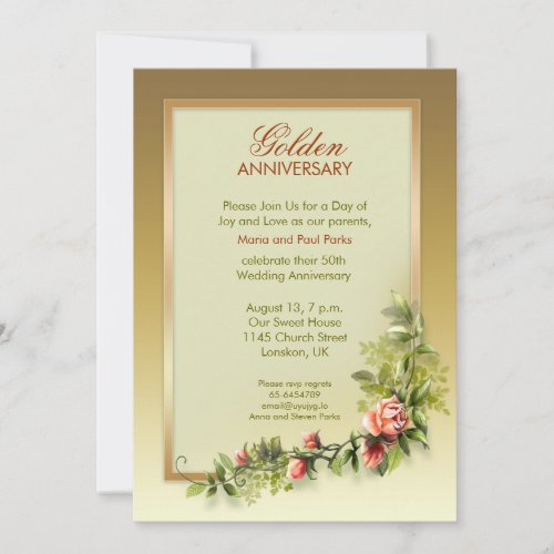 chic golden wedding anniversary _ 50 invitation