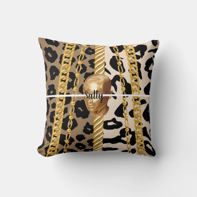 Chic Golden Wild Luxurious stylish Girly Bday Throw Pillow (Front)