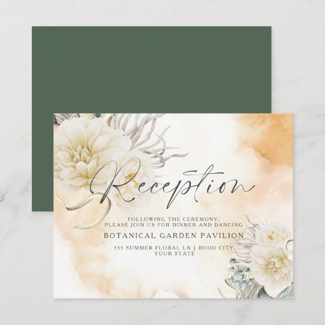 Chic Goldenrod Floral Watercolor Reception (Front/Back)