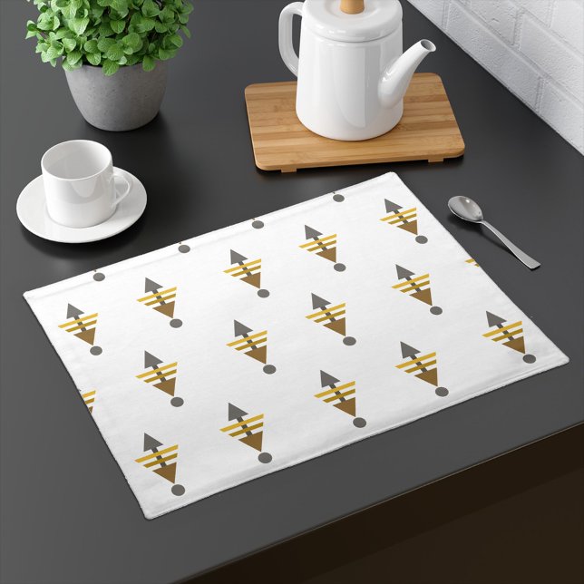 Chic Goldish Yellow Patterned Cloth Placemat (A casual chic placemat with goldish yellow pattern in geometric tribal style)